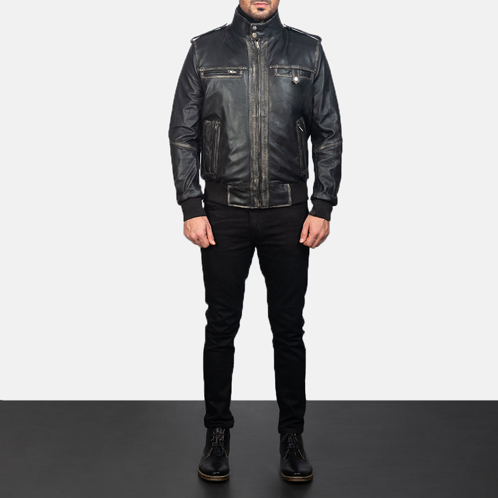 Men's Classic Utility Bomber Leather Jacket