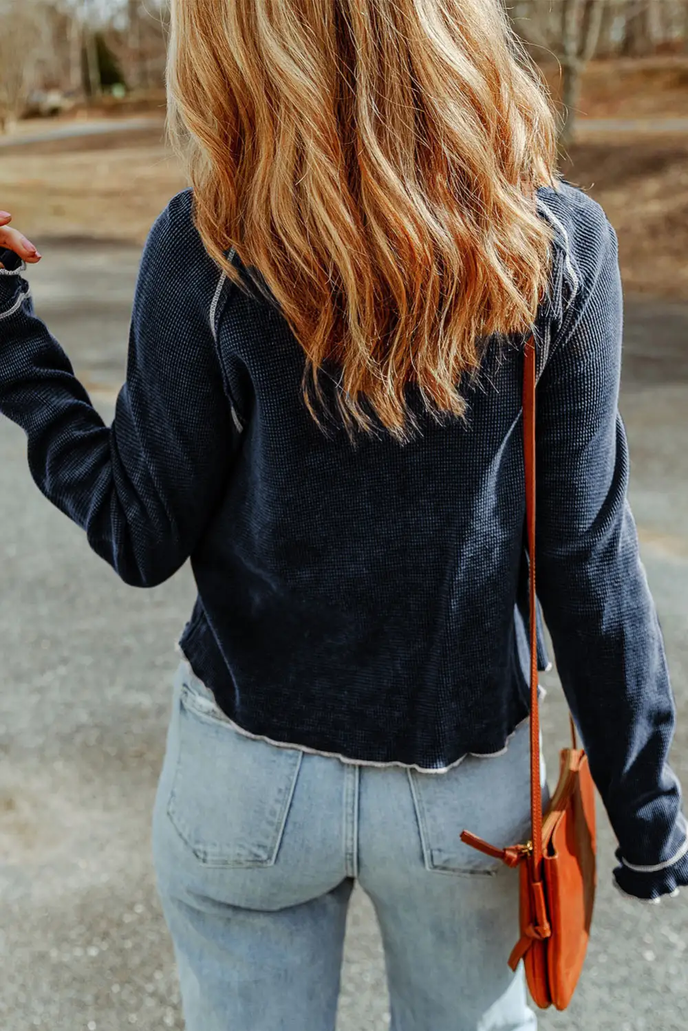 Textured Round Neck Long Sleeve Women's Top