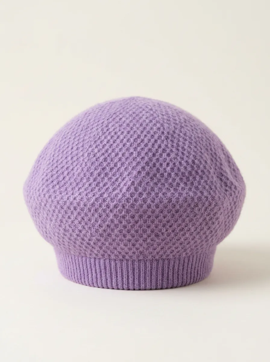 Unisex Purple Waffle Knit Textured Beret Hat
