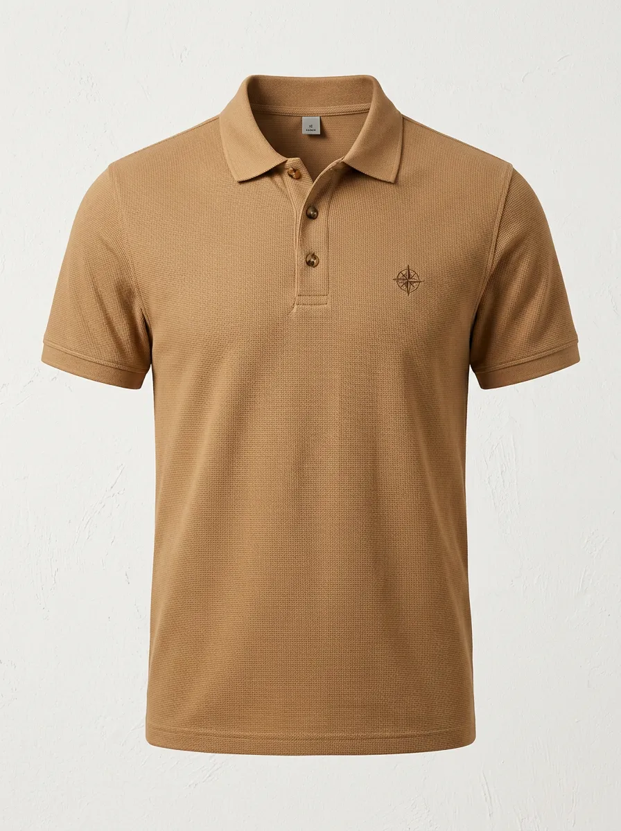 Compass-Detail Outdoor-Inspired Men's Polo Shirt