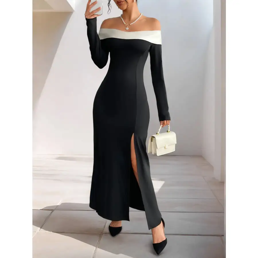 Side Slit Off Shoulder Maxi Dress