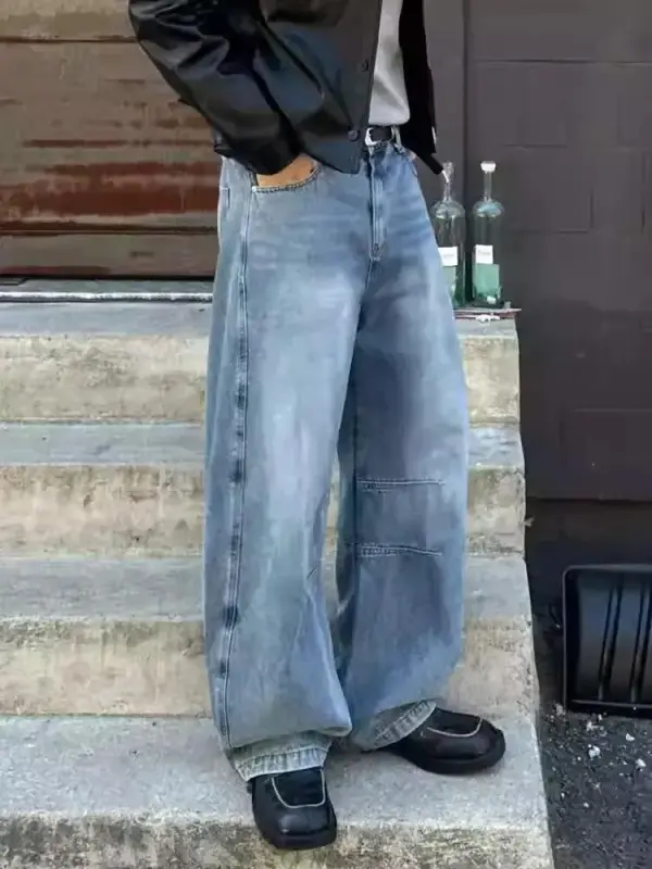Faded Seam Detail Straight Leg Jeans