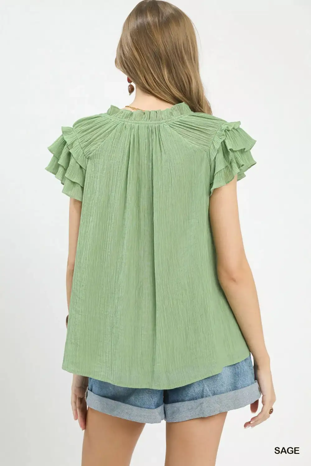 Ruffled Flutter Sleeve Textured Blouse