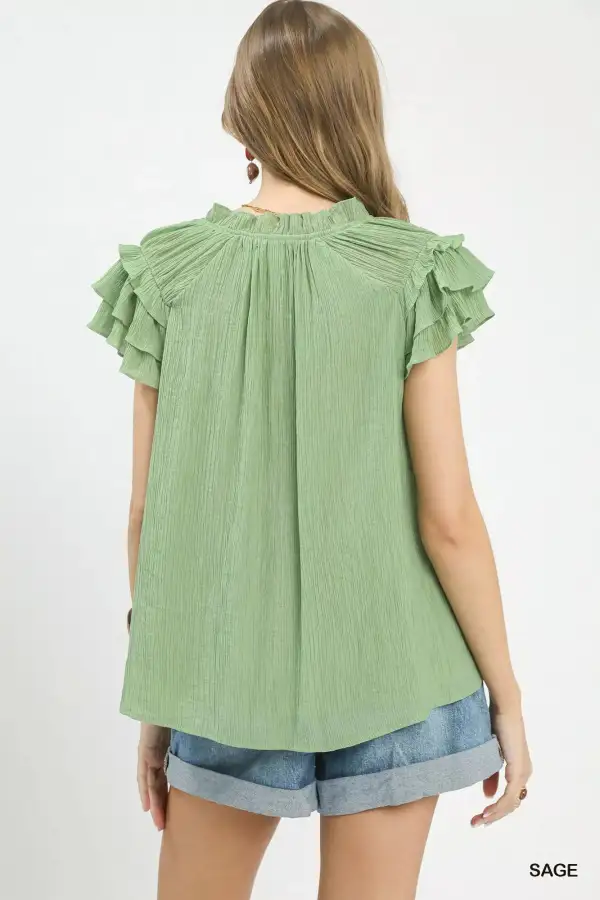 Ruffled Flutter Sleeve Textured Blouse