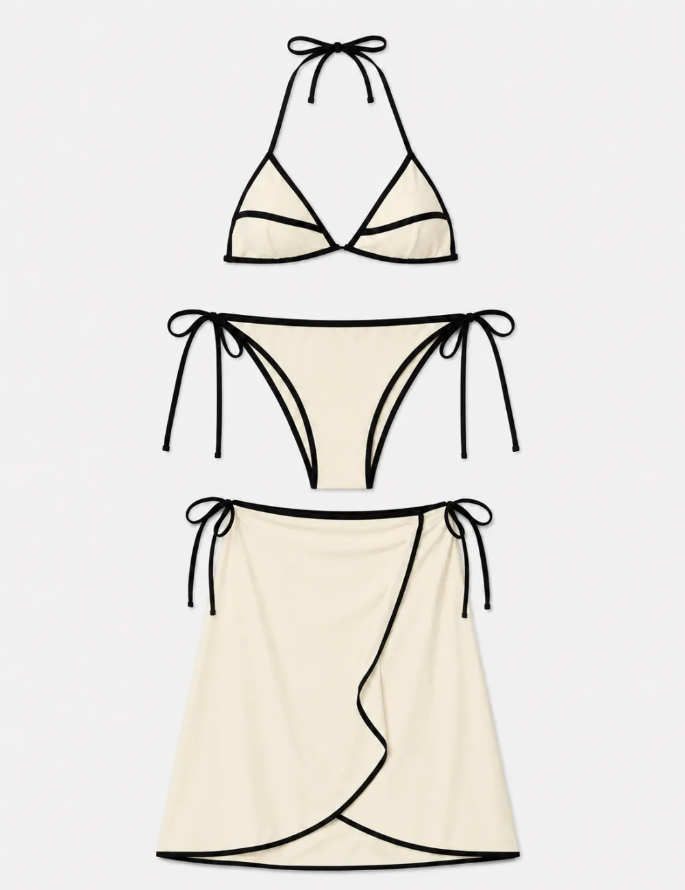 Color Block Halter Triangle Bikini Set with Midi Skirt