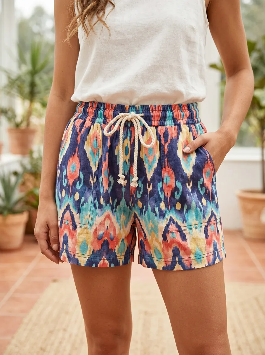 Women's Boho Summer Vacation Ikat Printed Shorts