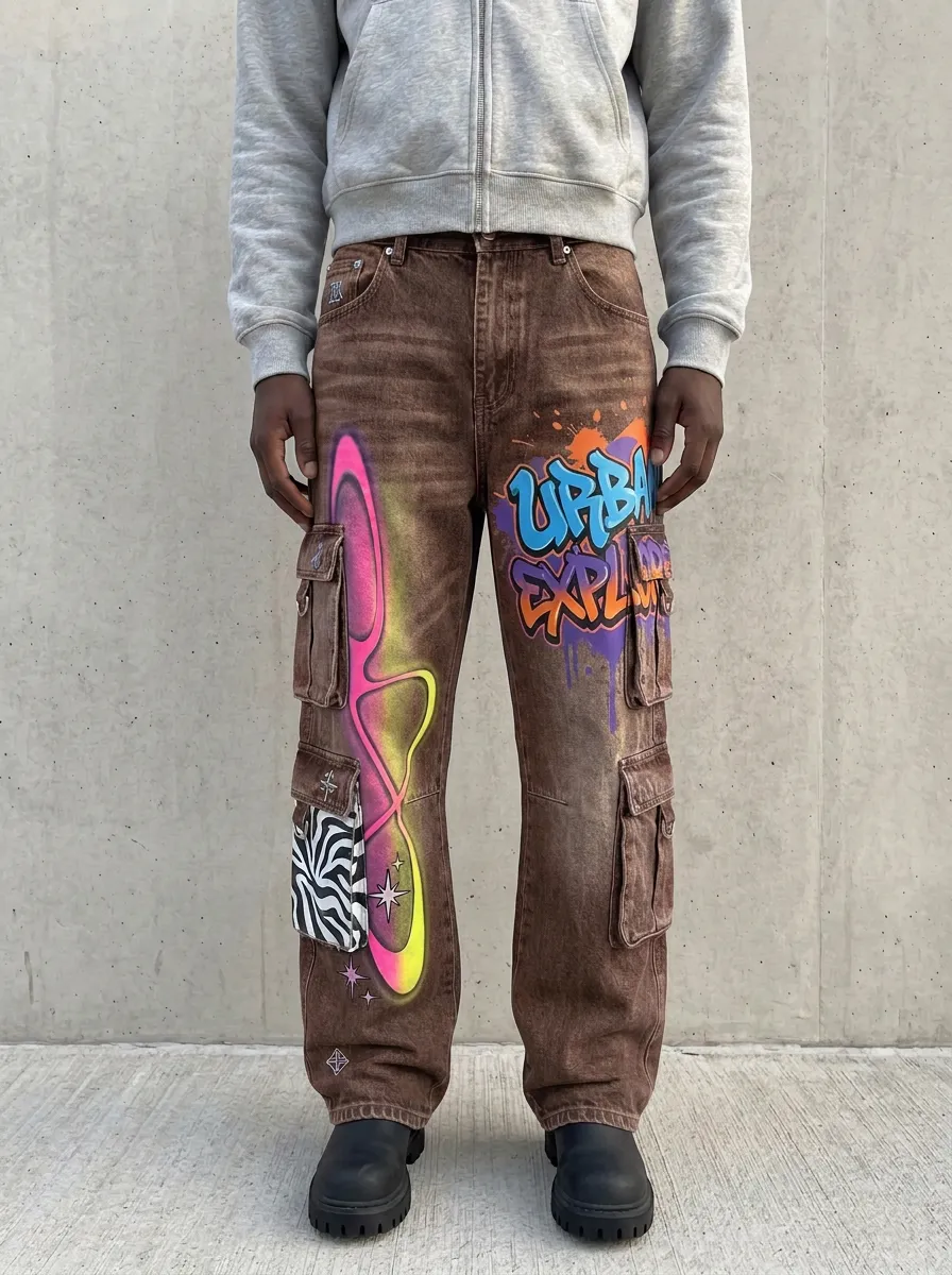 Men's Streetwear Urban Explore Graffiti Graphic Cargo Jeans