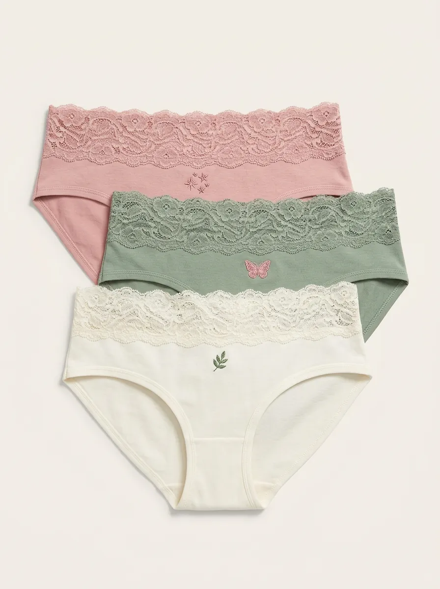 Women's Mid-Rise Lace-Trim Briefs Three Pack