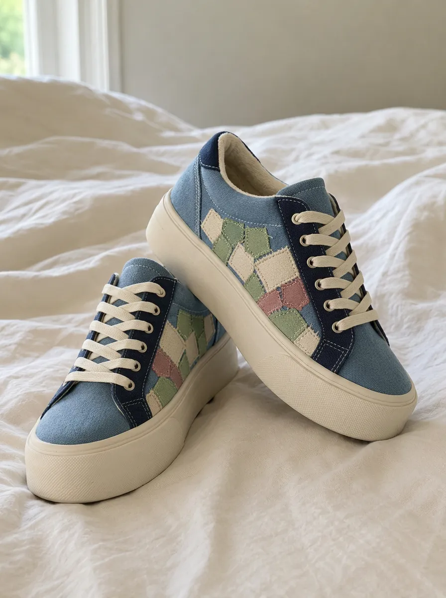 Women's Refined Pastel Patchwork Pattern Patterned Canvas Shoes