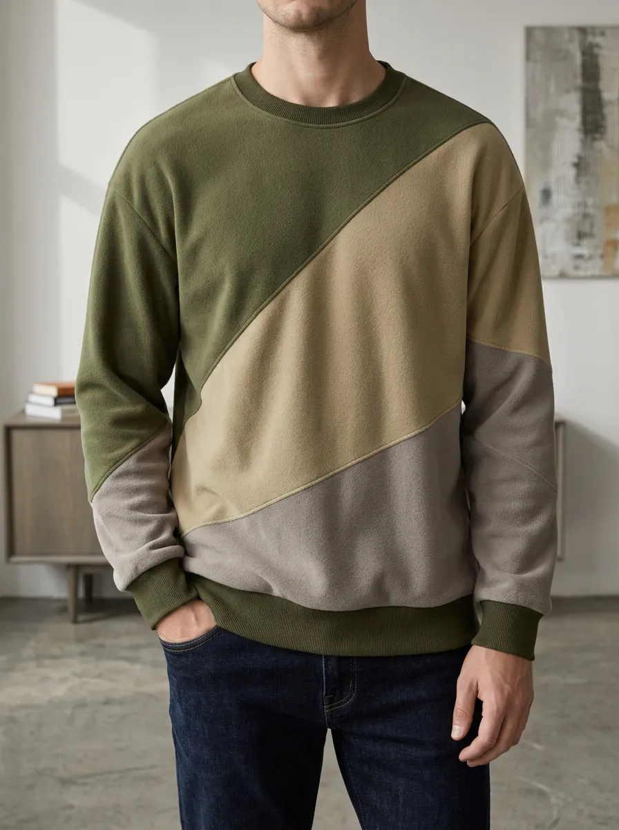 Men's Casual Style Colorblock Patchwork Fleece Sweatshirt
