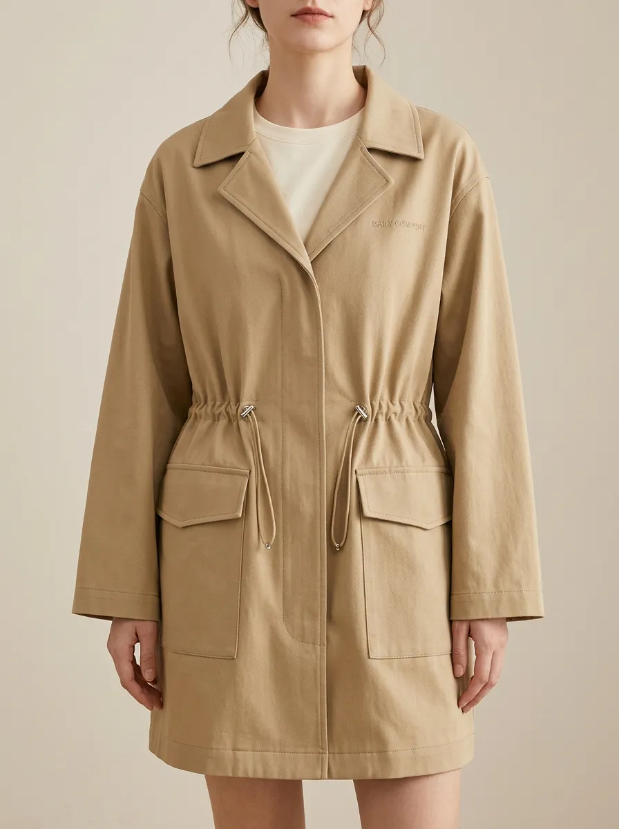 Embroidered Drawstring Waist Jacket