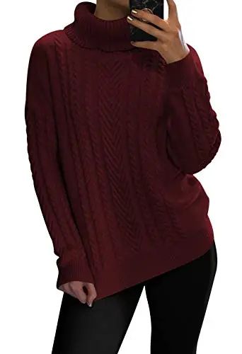 Women's Cable Knit Turtleneck Pullover Sweater