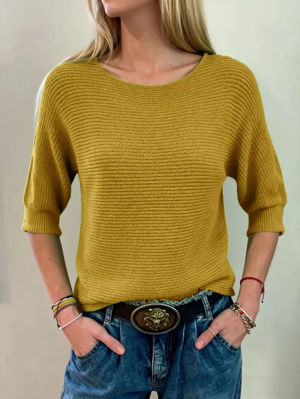 Full Size Ribbed Knit Round Neck Sweater Plus Size