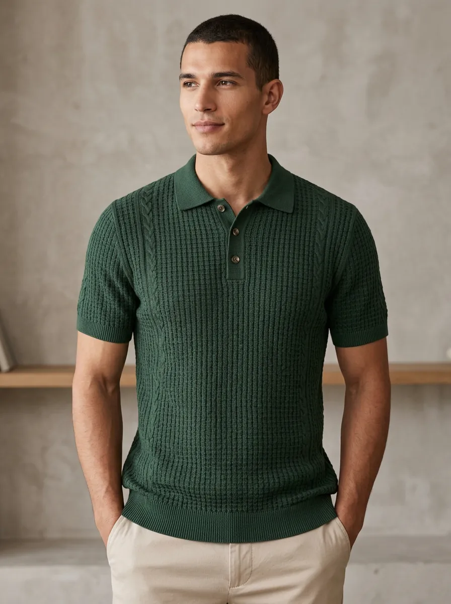 Men's Buttoned Knit Polo Shirt
