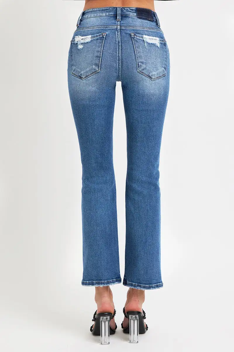 Mid Rise Ankle Straight Pocket Denim Jeans