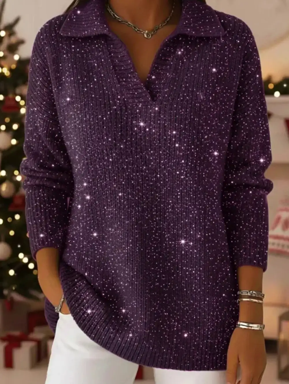 Long Sleeve Top with Sparkly Sweater