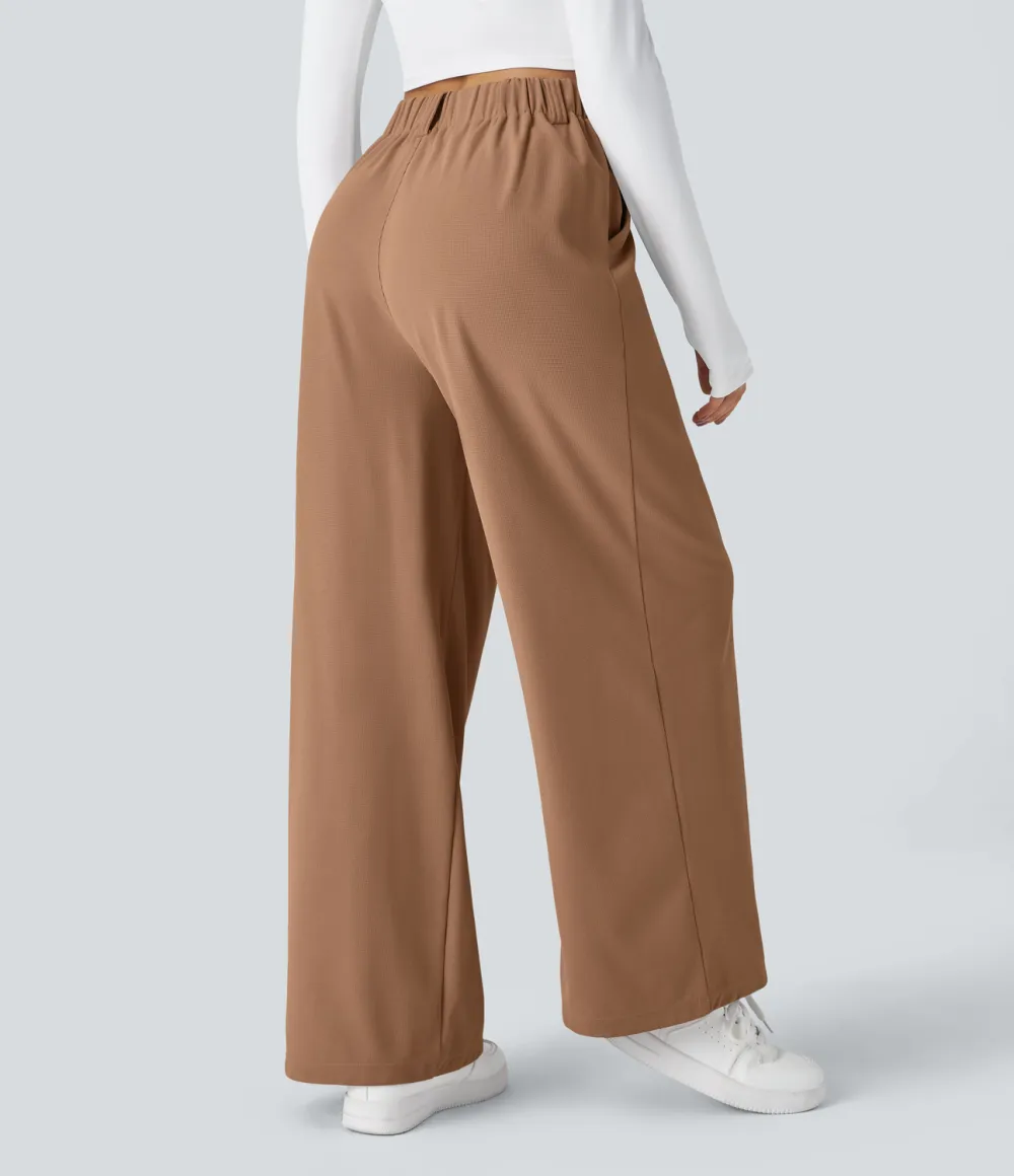 2026🔥  High Waisted Plicated Side Pocket Wide Leg Waffle Work Pants