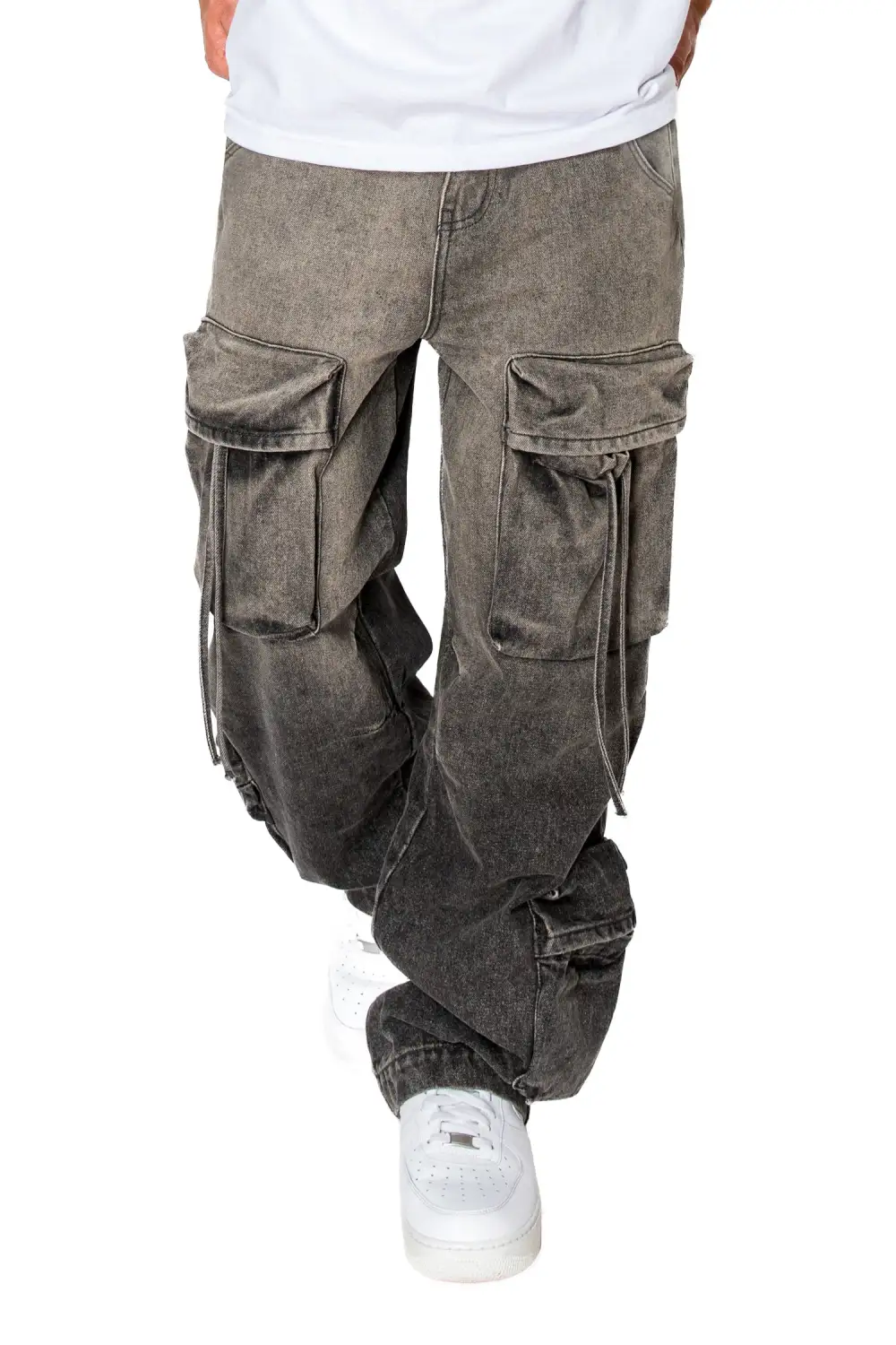 Men's Baggy Fit Faded Wash Cargo Jeans