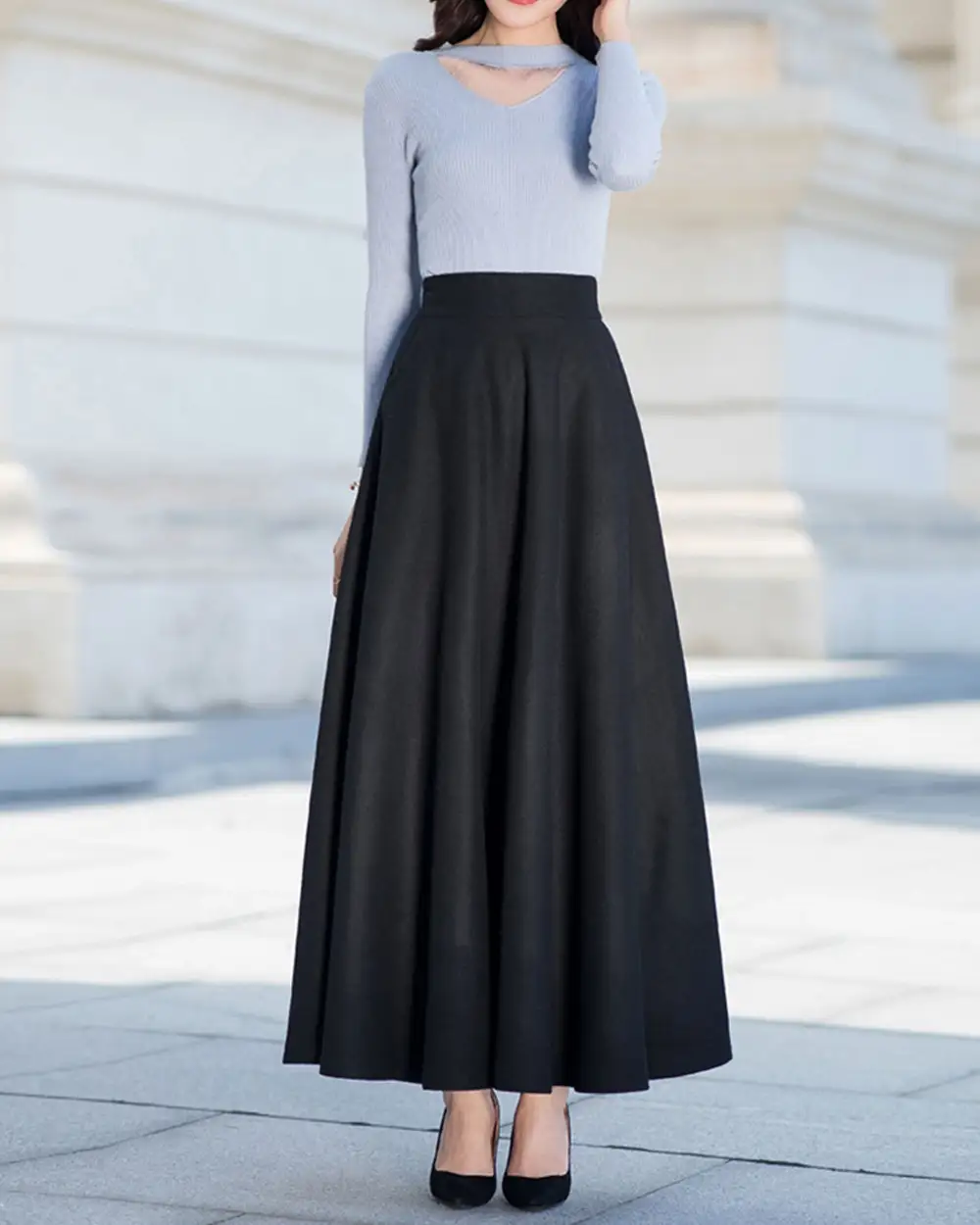 Everyday Pocketed Wool Maxi Skirt