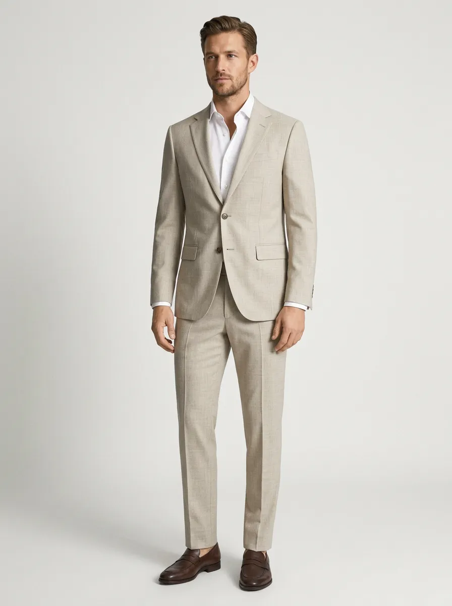 Men's Beige Tailored Two-Button Suit