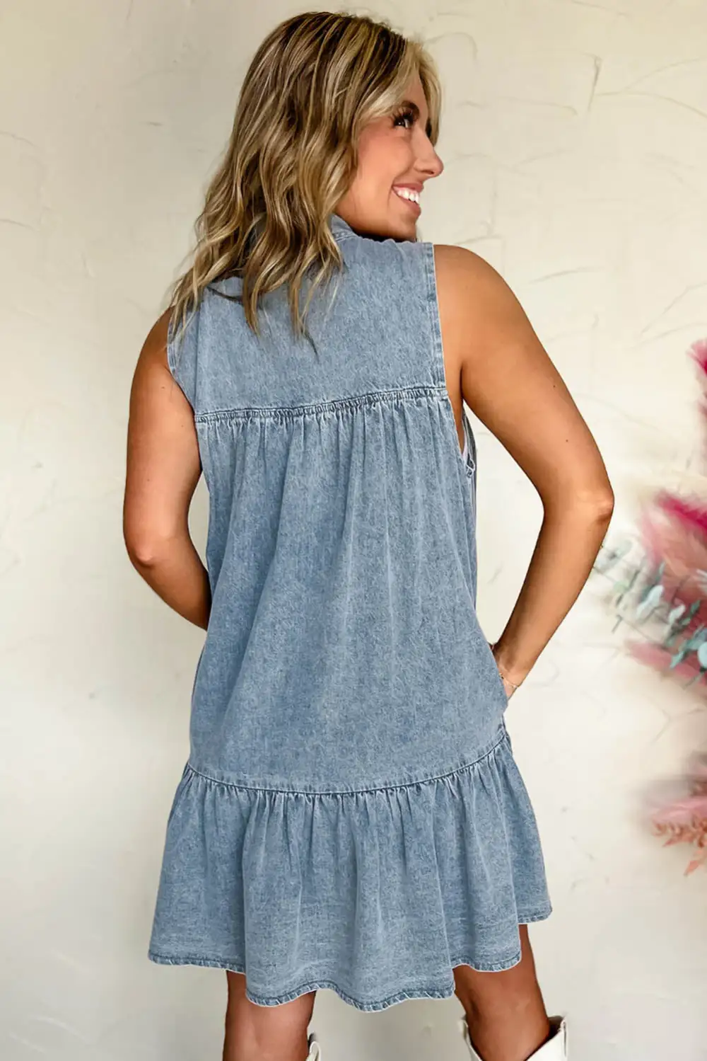 Ruffle Trim Tie Detail Mini Dress