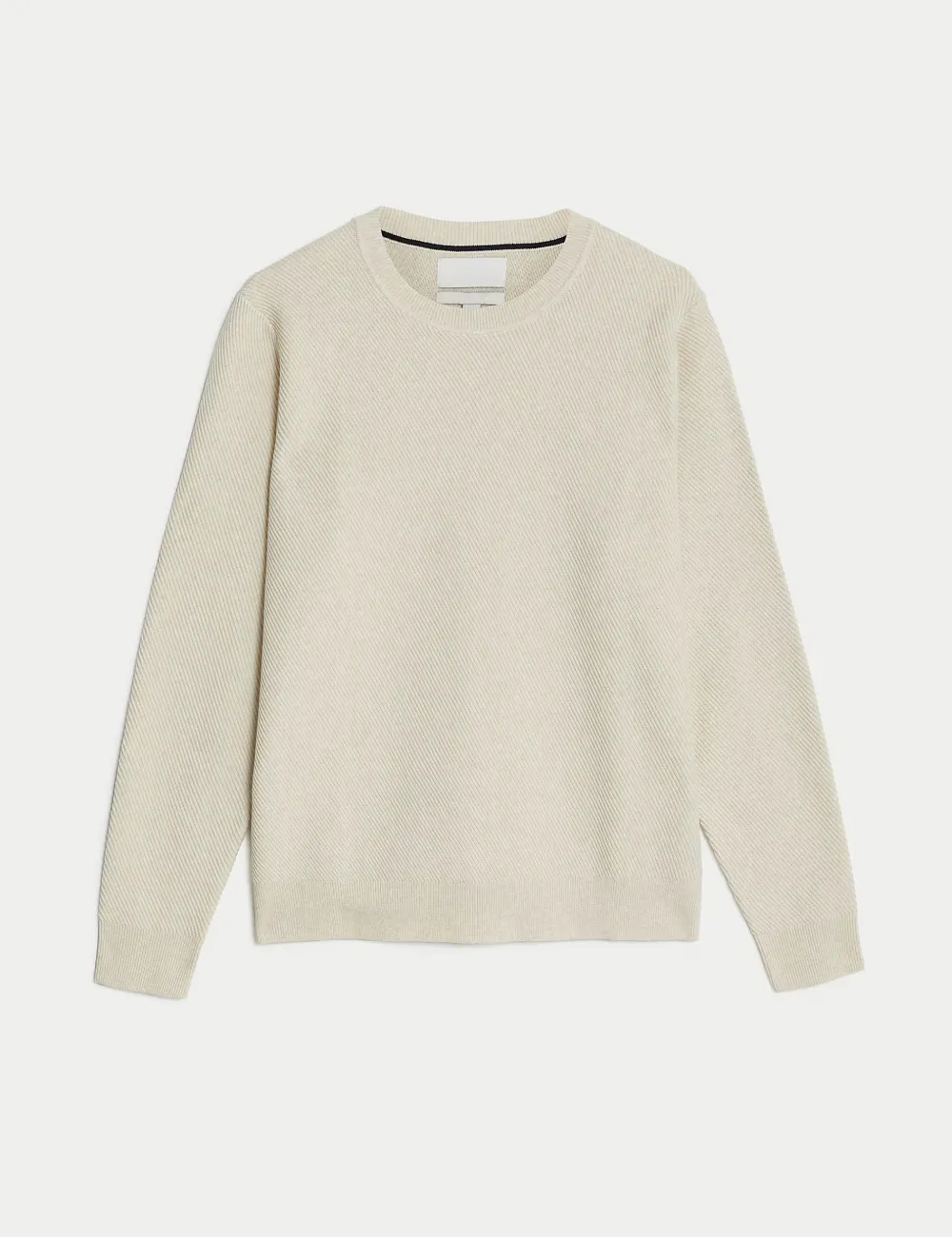Men's Navy Textured Crew Neck Cotton Jumper