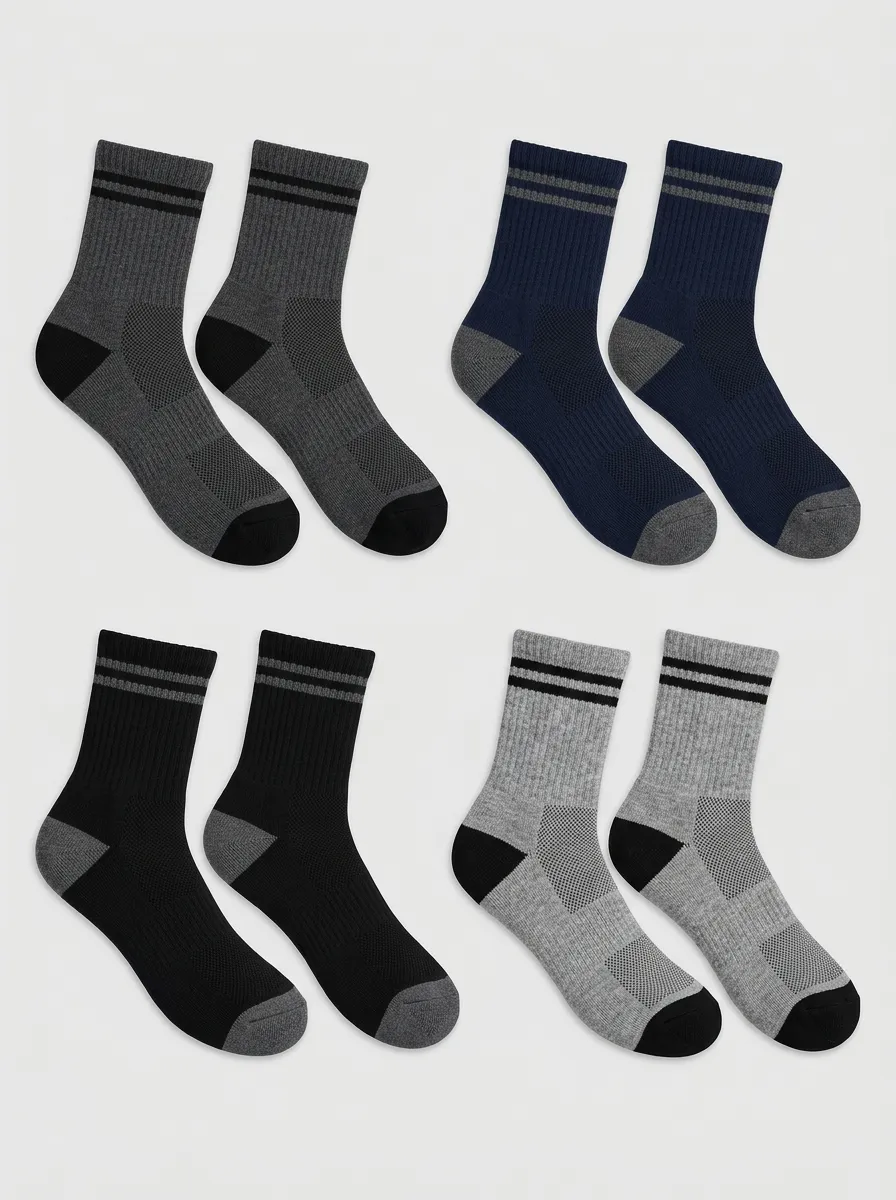 Men's Double-Stripe Athletic Crew Socks Set