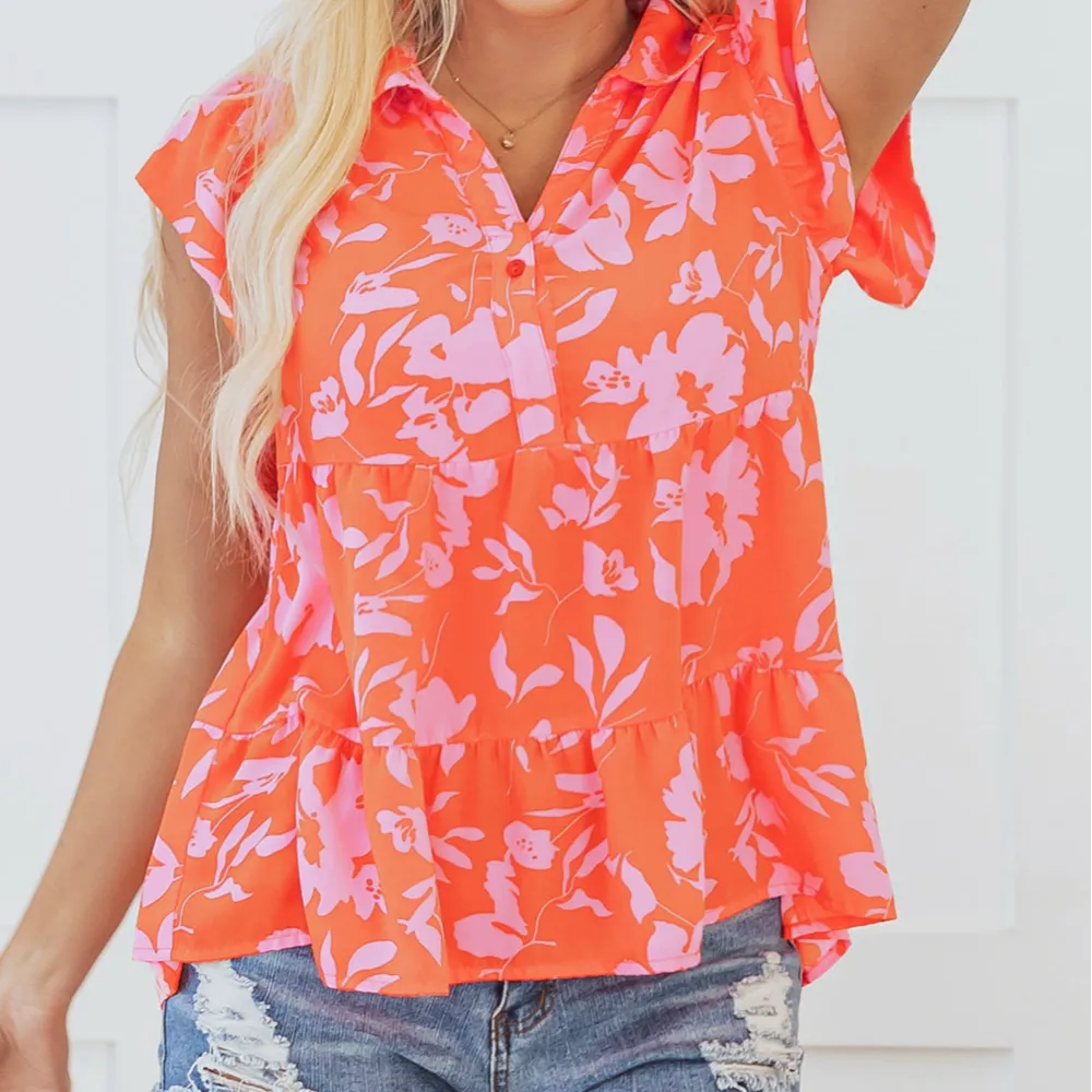 Everyday Floral Button Front Collared Blouse