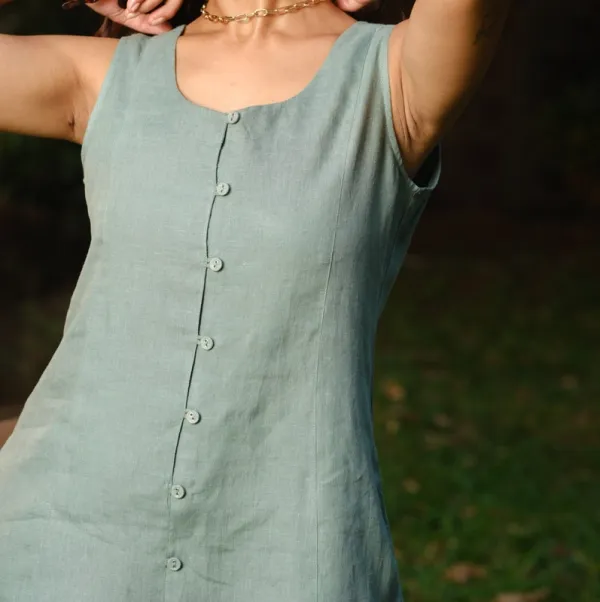 Sage Green Linen Mini Dress