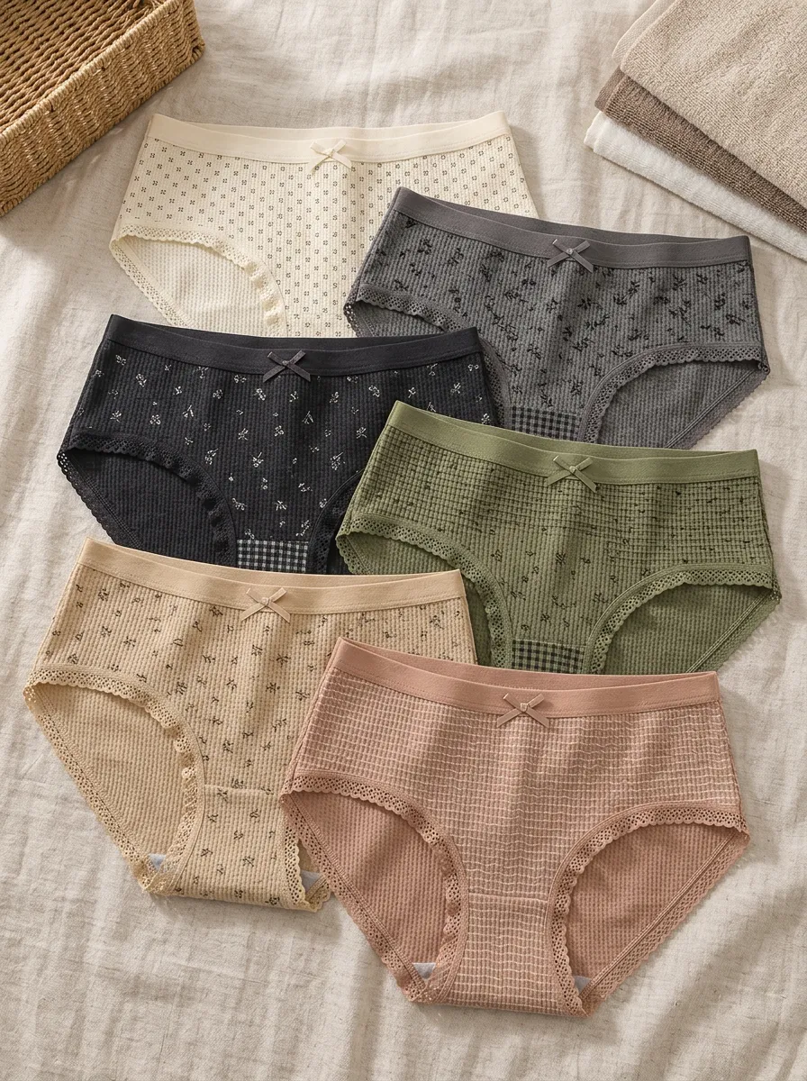 Women's Floral Waffle Knit Bowknot Printed Panties Set