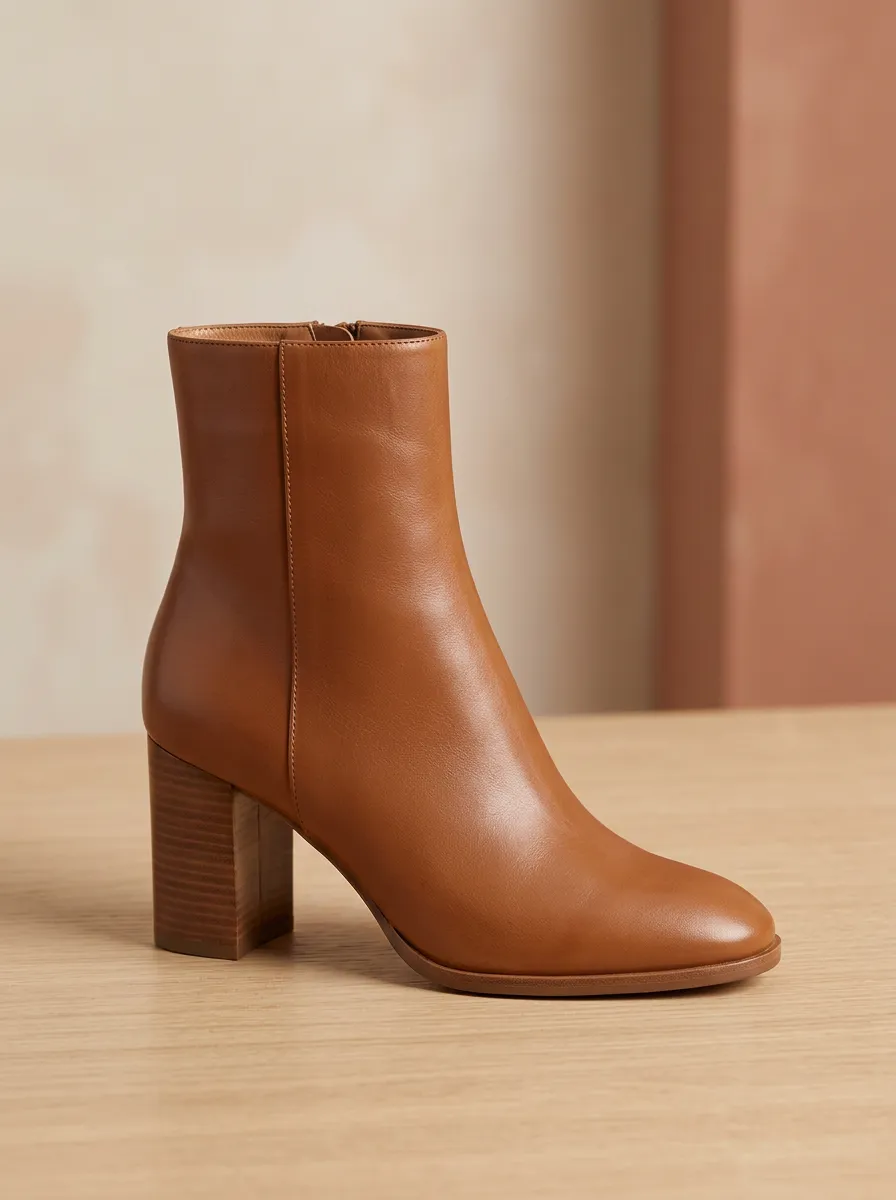 Block-Heel Leather-Look Women's High-Heel Ankle Boots