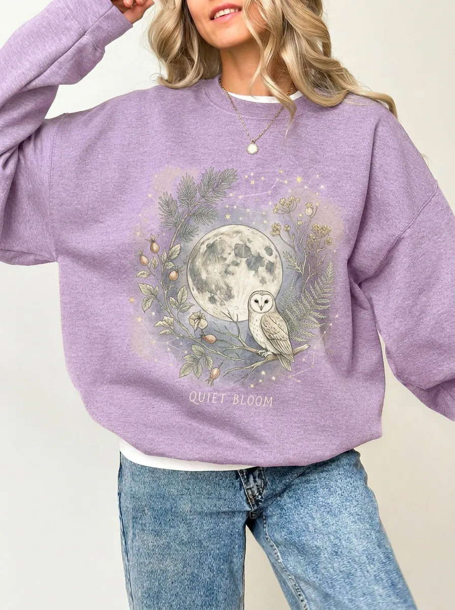 Women's Nature Moon Owl Floral Graphic Sweatshirt