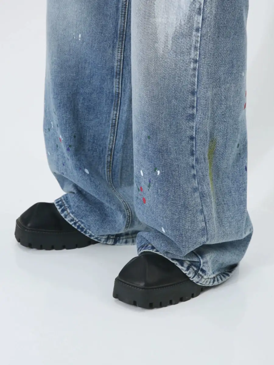 Splash-Print Wide-Leg Jeans