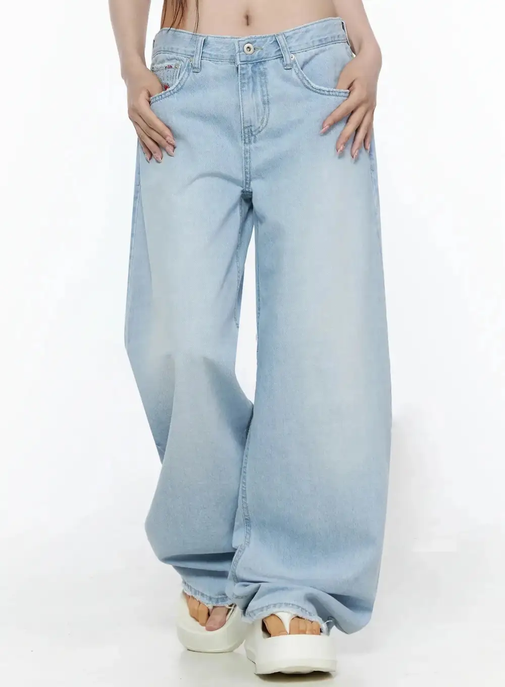 Patched Wide-Leg Jeans