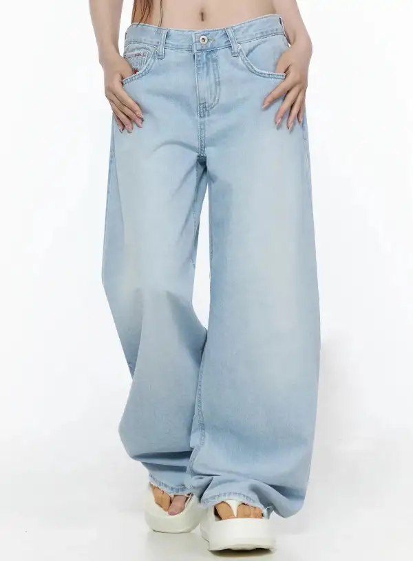 Patched Wide-Leg Jeans