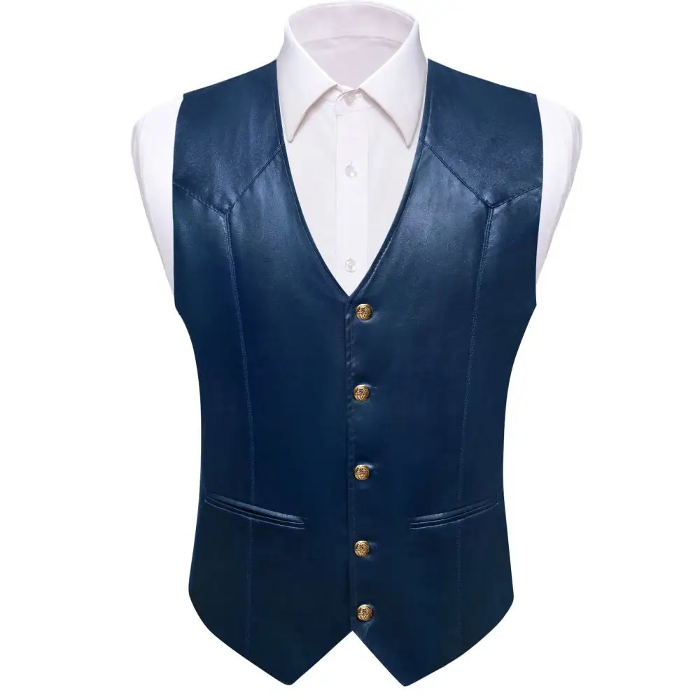 V Neck Button Up Leather Dress Vest