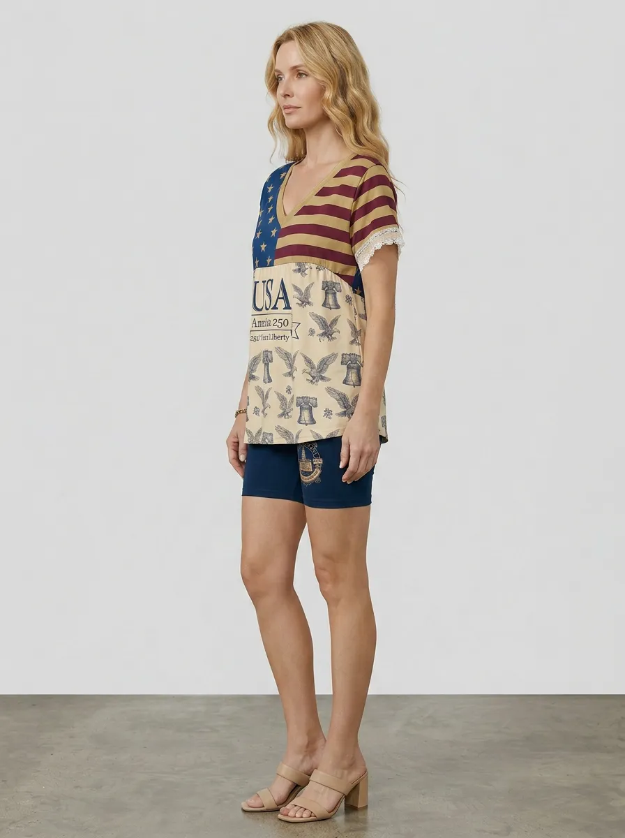 Women's USA 250th Anniversary Eagle Liberty Bell Printed Outfit Set