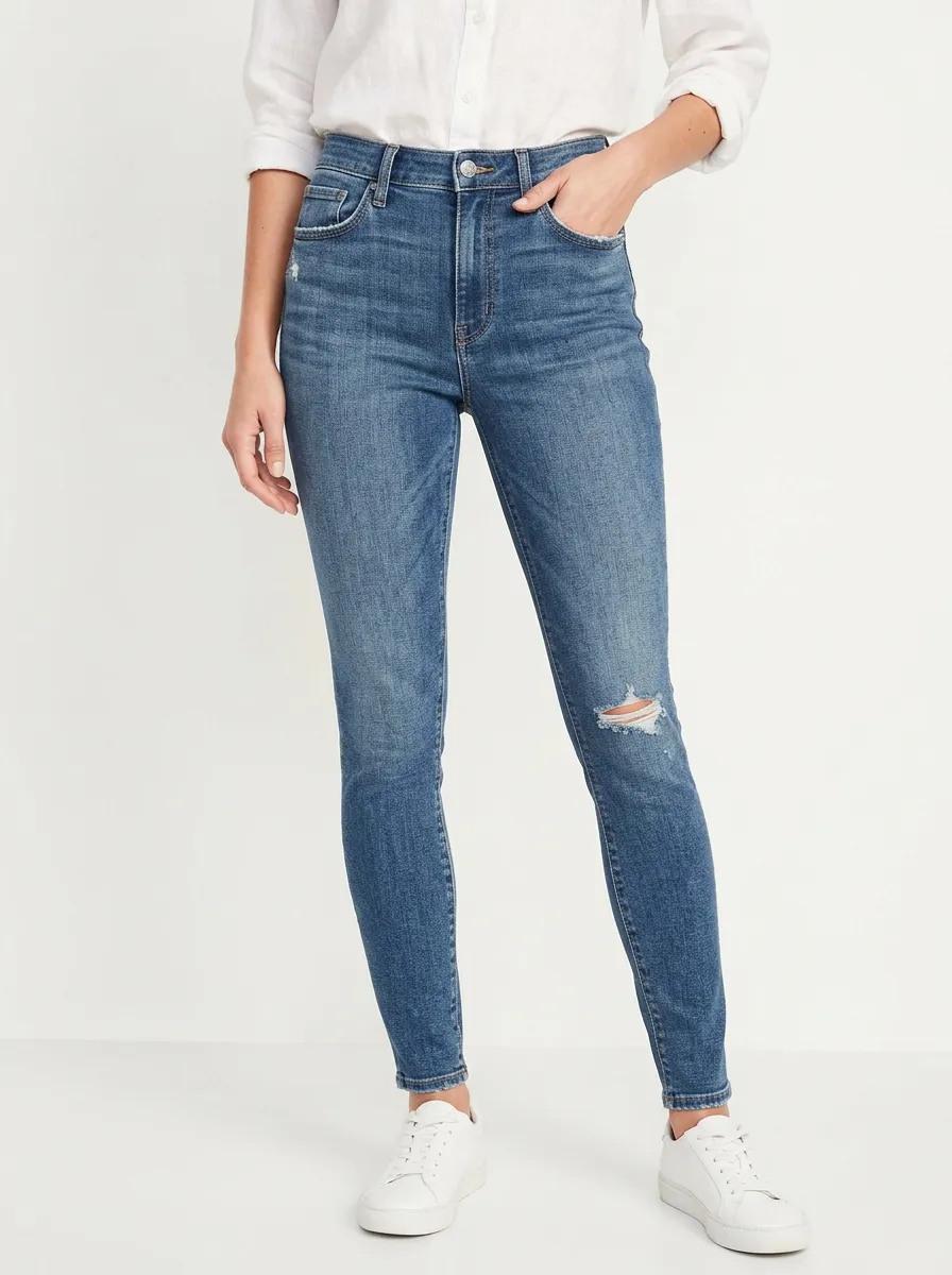 Women's Casual Distressed Knee Printed Slim Jeans
