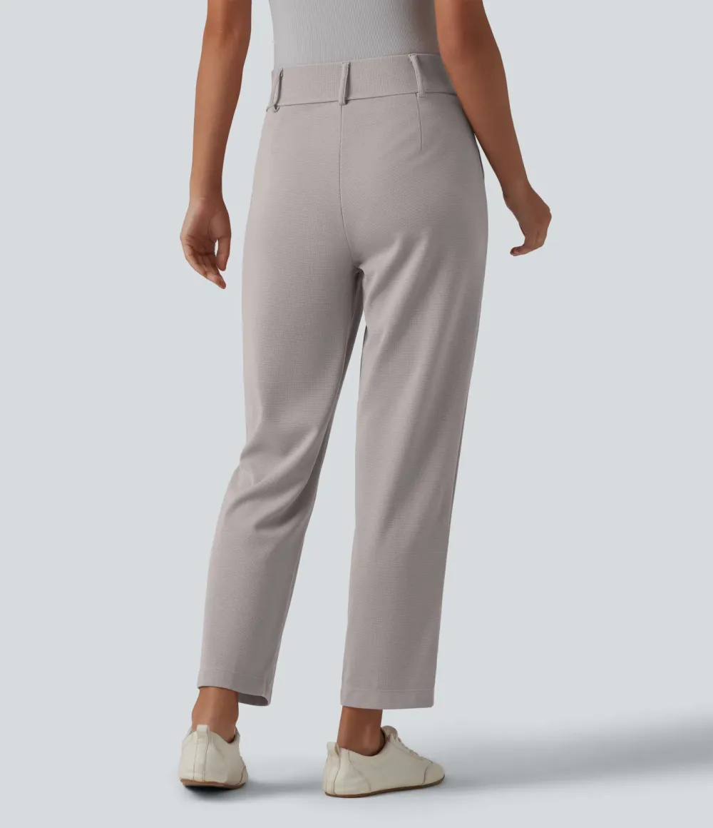  - Tapered office trousers with a high waist, side pockets and waffle fabric