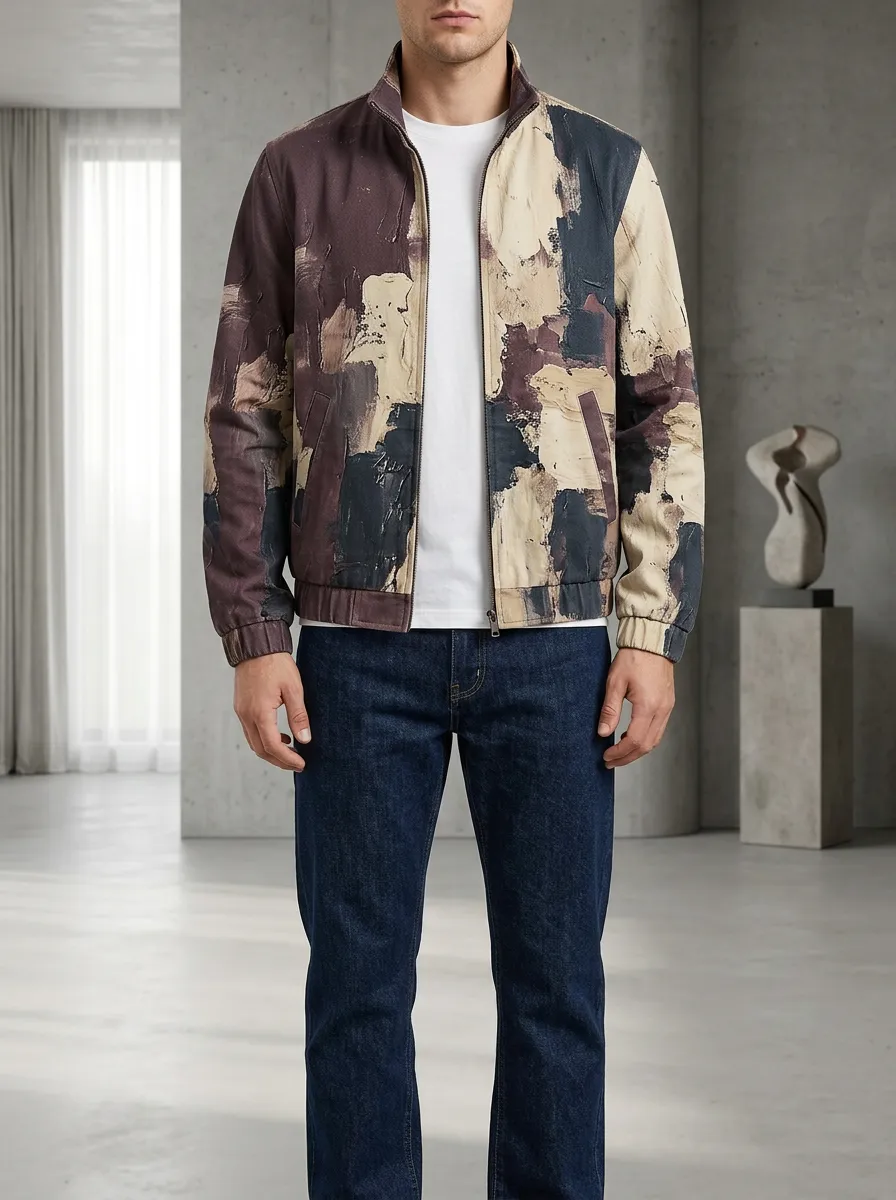 Men's Abstract Oil Painting Print Pattern Printed Jacket