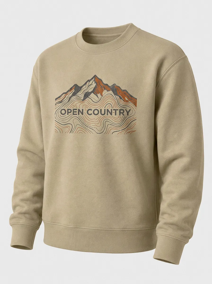 Unisex Outdoor Adventure Open Country Mountain Topographic Printed Sweatshirt