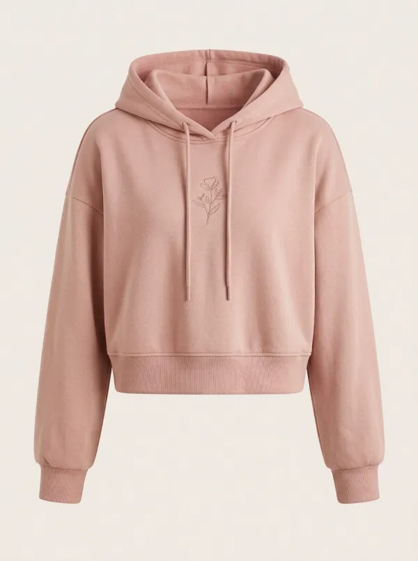 Women's Casual Minimalist Floral Line Art Printed Cropped Hoodie