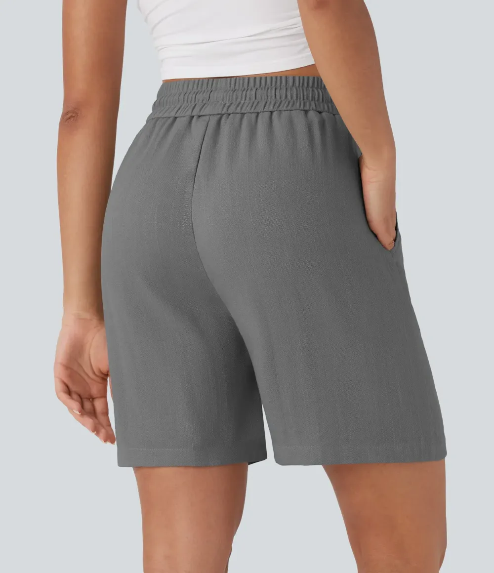 2026🔥High Waisted Drawstring Casual Linen-Feel Shorts with Pockets