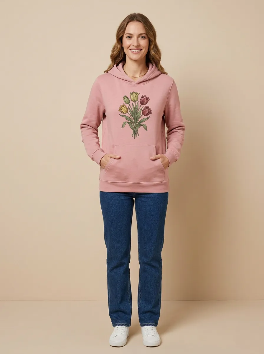 Women's Hooded Graphic-Print Floral Hoodie
