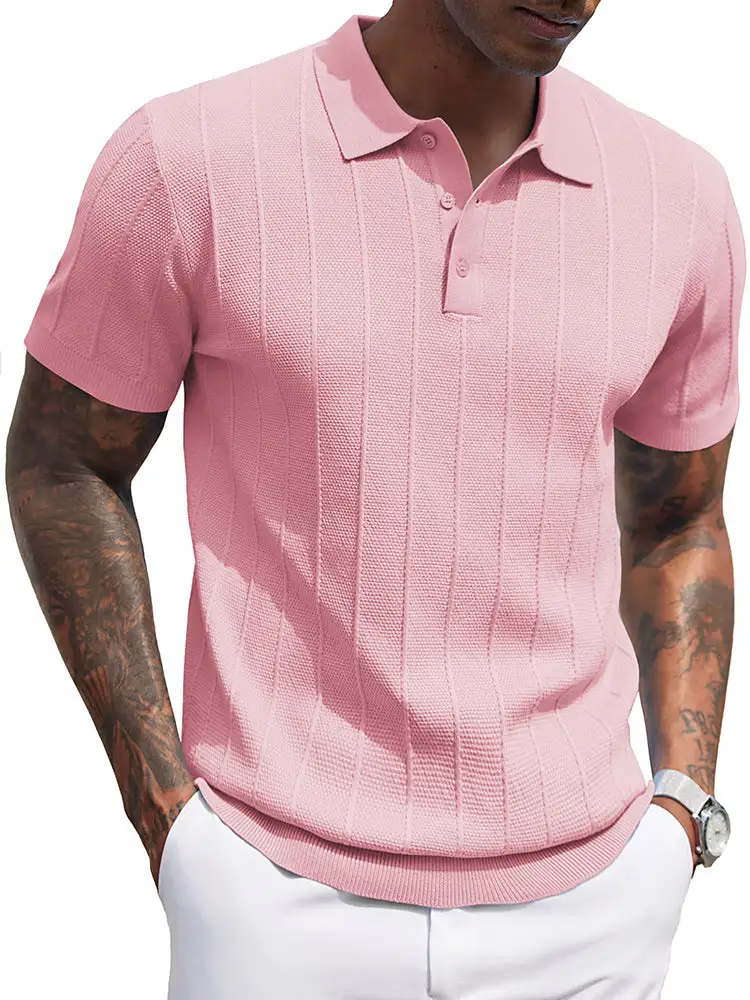 Ribbed Textured Knit Polo Shirt