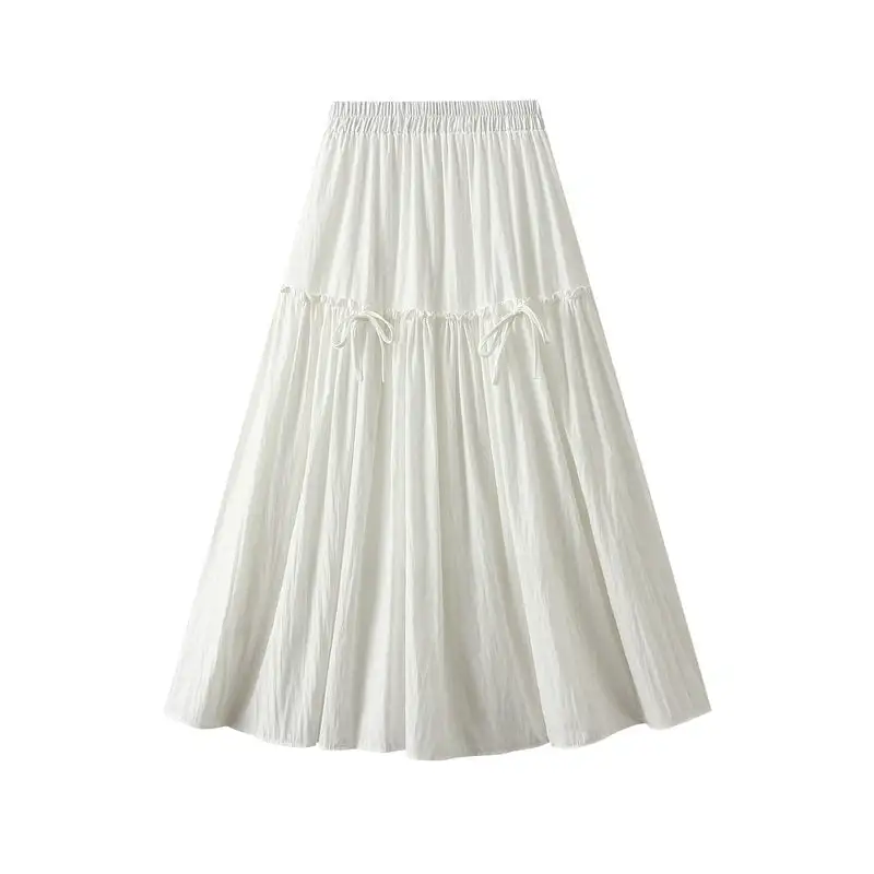 Comfort High Waist Bow Decorated Midi Skirt