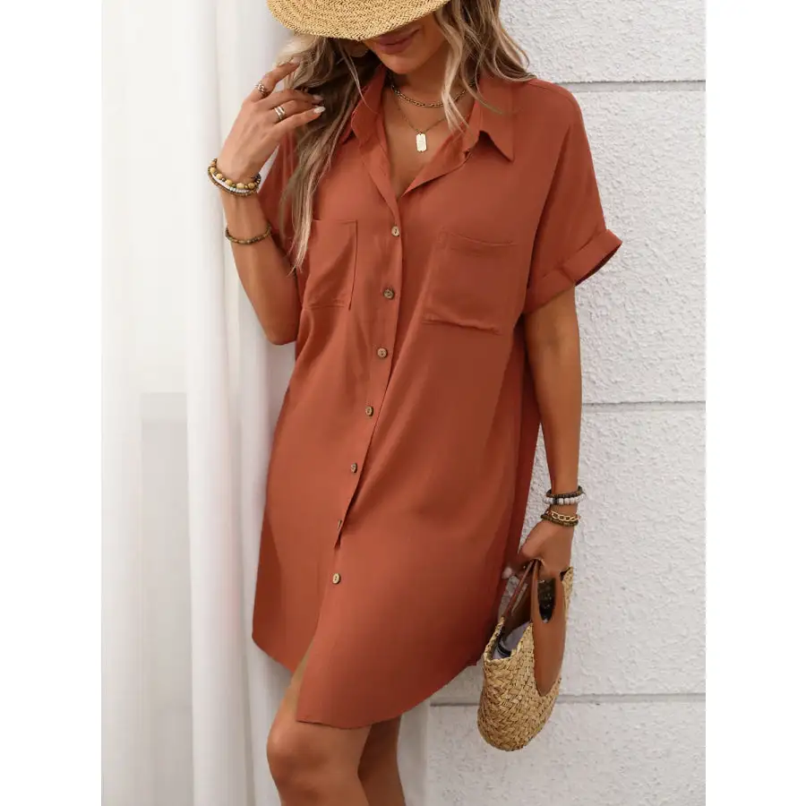 Button Down Short Sleeve Mini Dress