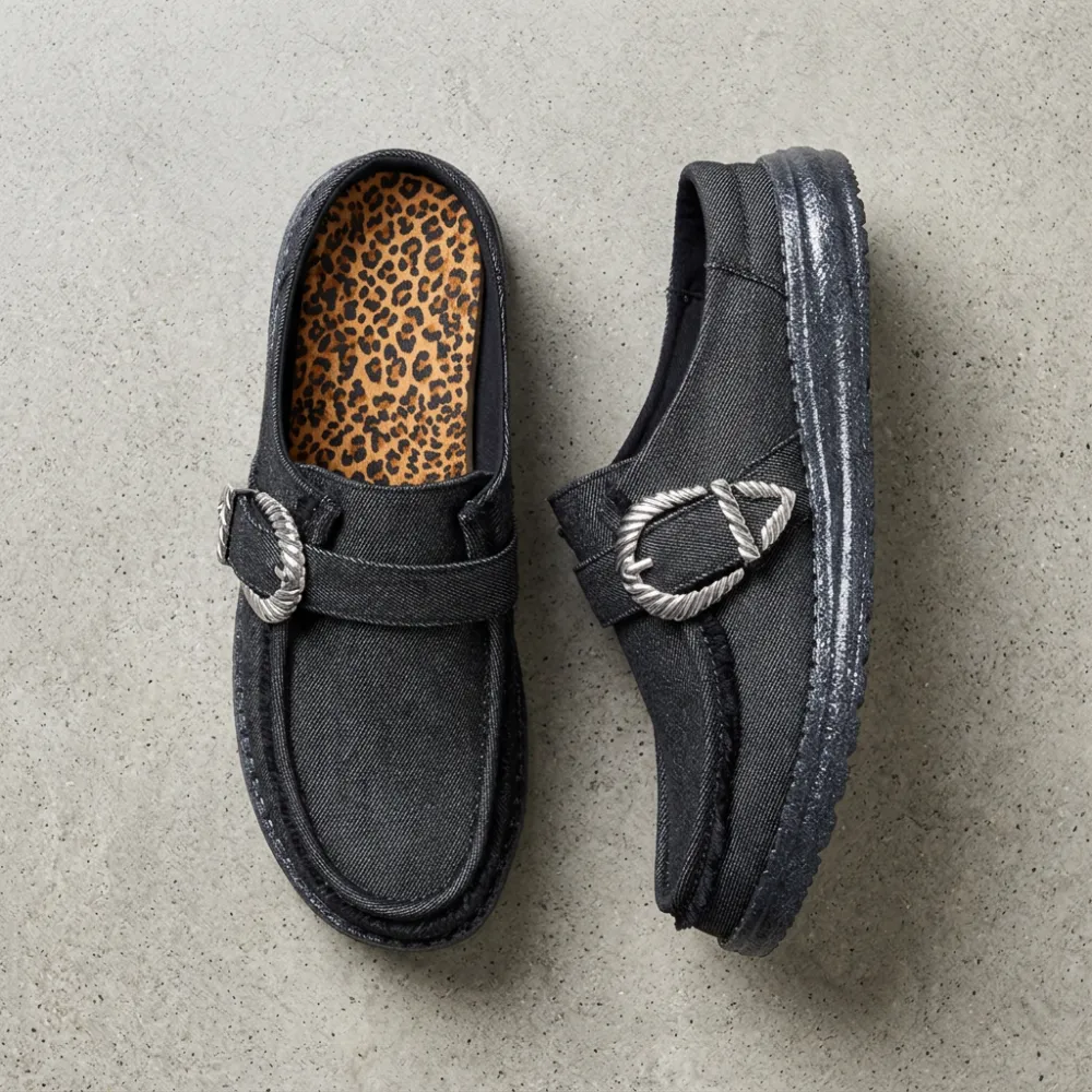 Casual Slip Buckle Denim Mule Shoes