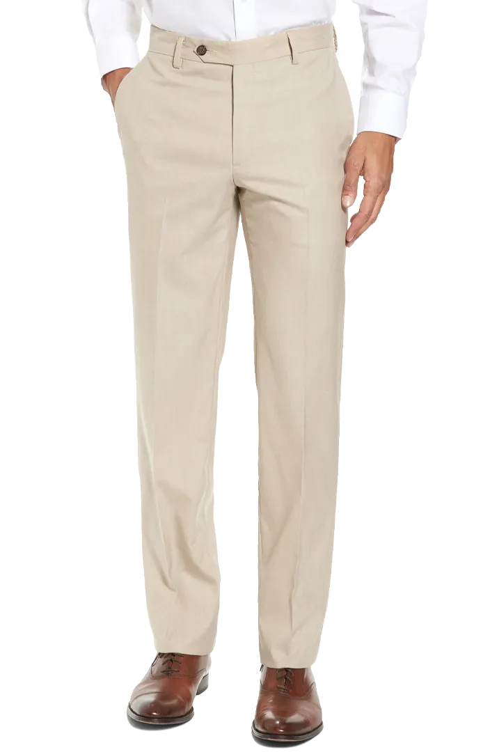 Stretch Flat Front Regular Rise Slim Fit Trousers