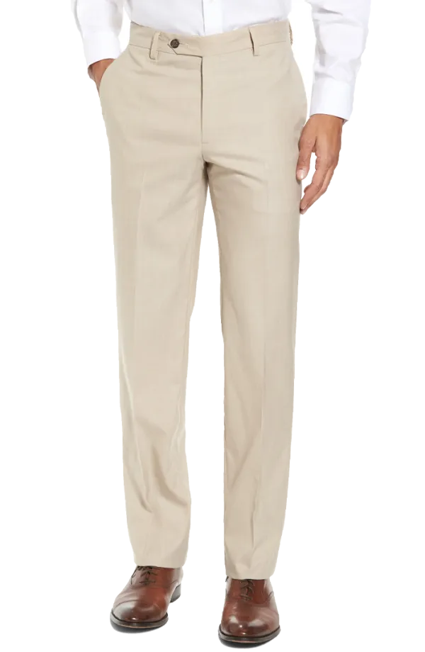 Stretch Flat Front Regular Rise Slim Fit Trousers